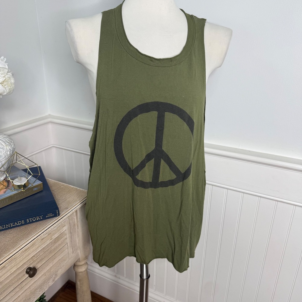 Henriette Steffensen Copenhagen Peace Sign Tank Top Olive Green Viscose Blend